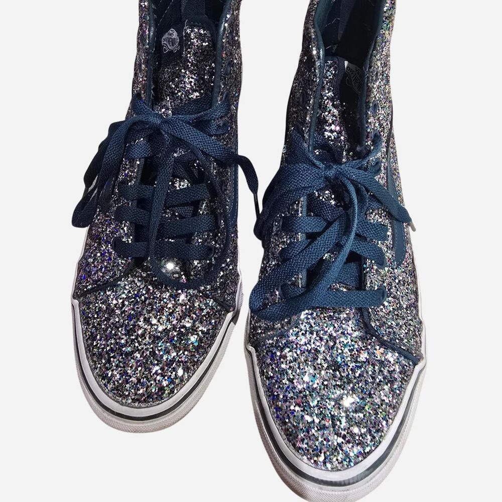 Vans high top sneakers Women's Size 10 with silver/teal glitter